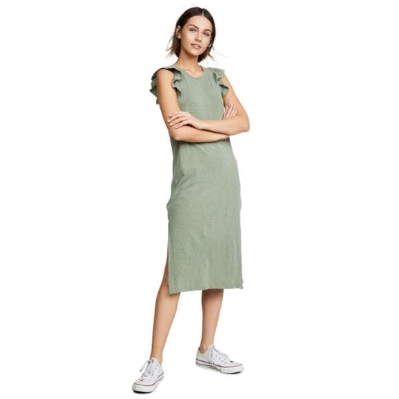 Anthropologie Sundry Ayana Flutter Cap Sleeve Midi Dress, Sage Green - Size L - Picture 2 of 10